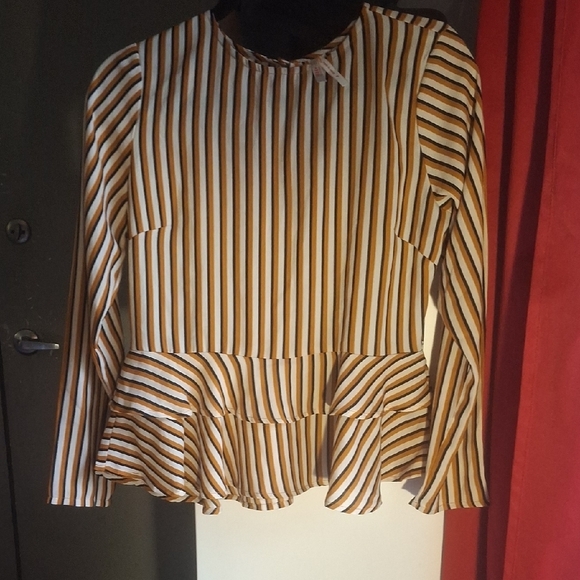 Striped Brown and White Women's Top - Picture 1 of 4
